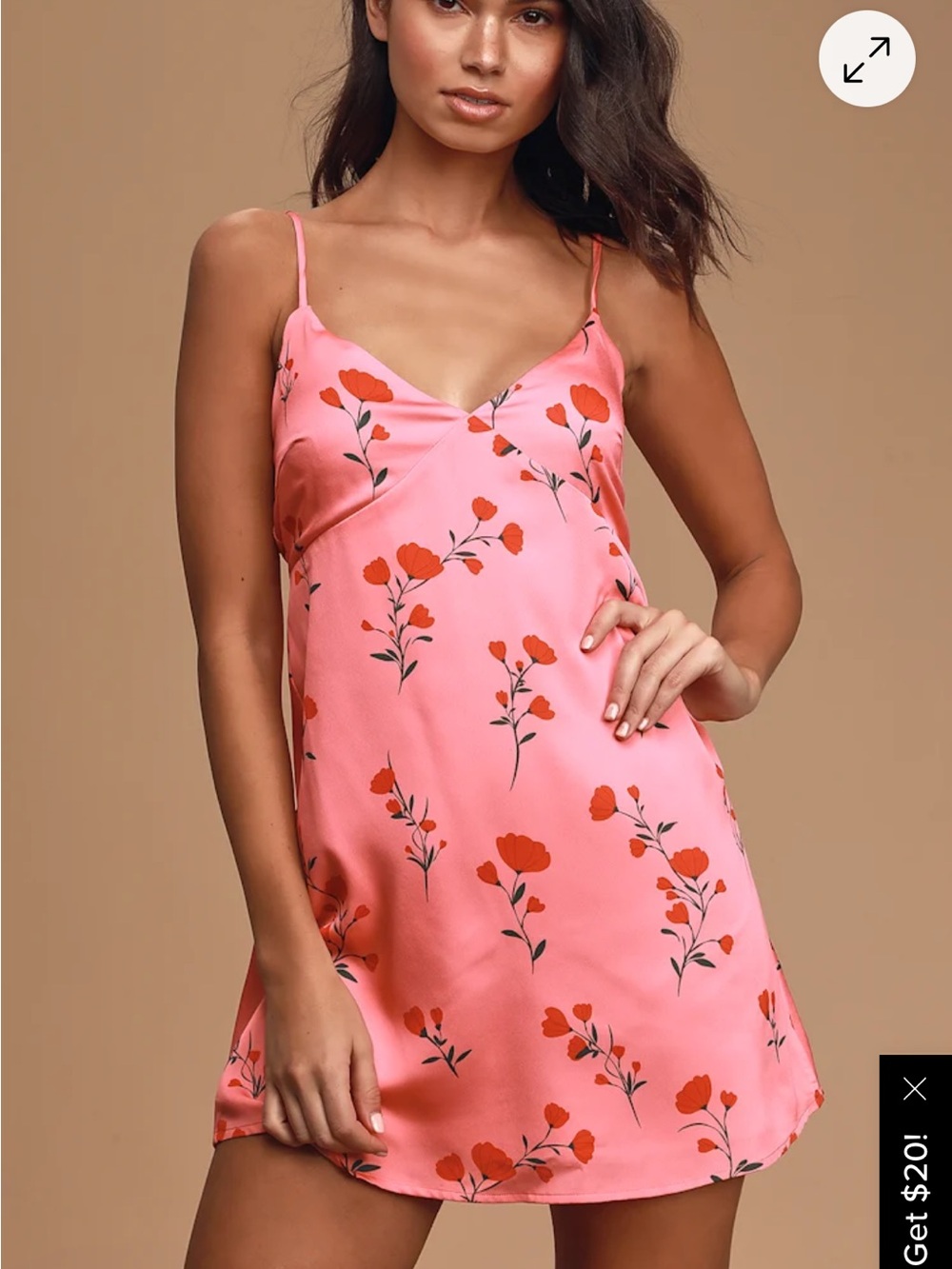 Lulu's Coral Pink Floral Satin Slip Dress